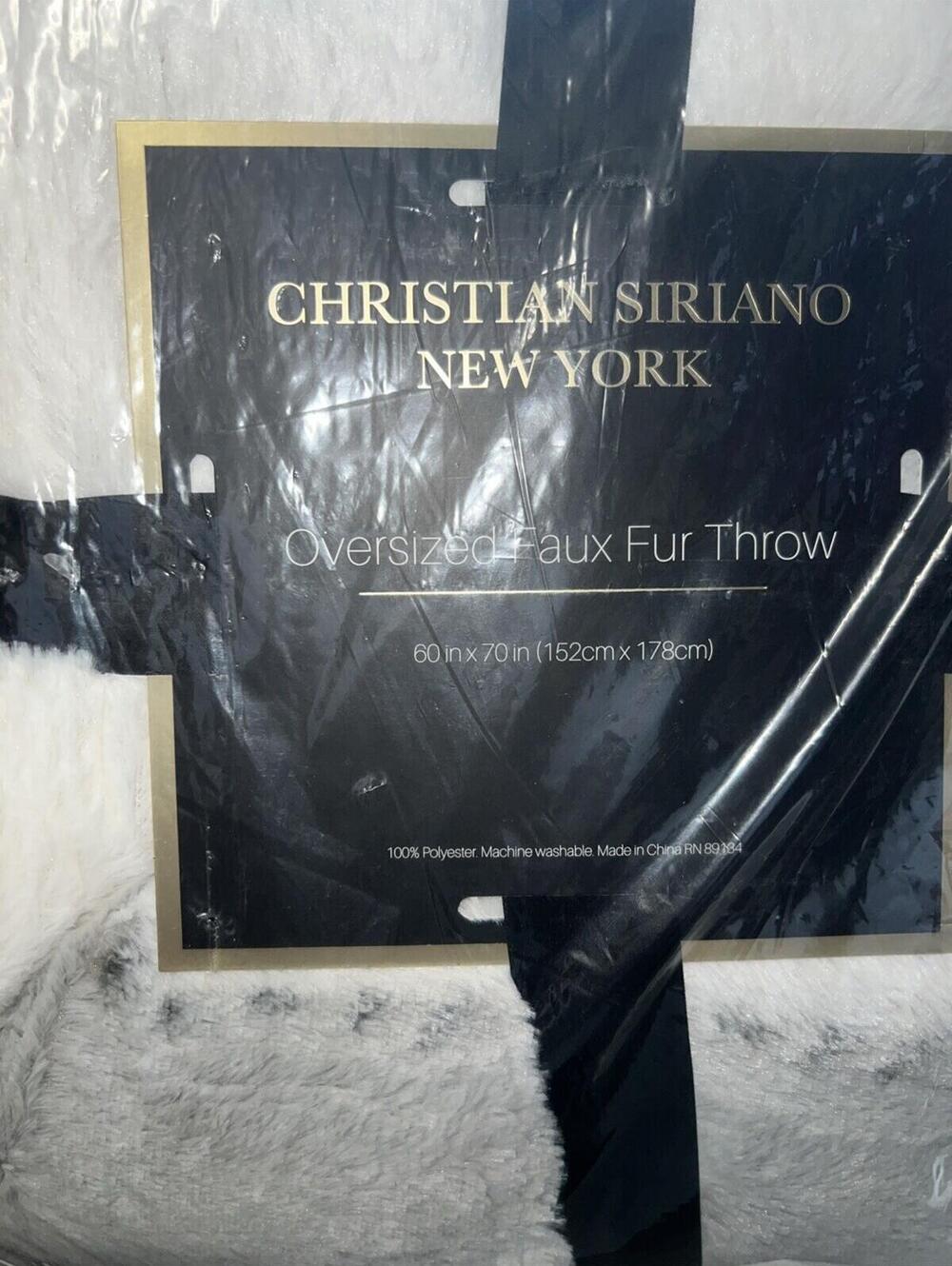 Christian Siriano 60" x 70" Snow Leopard Luxury Faux-Fur Throw, Grey and White